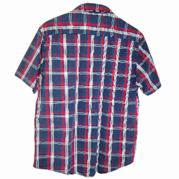 CactusMan Slim Fit Plaid Shirt Men's Large Red Blue Short Sleeve Button Front - Picture 2 of 5